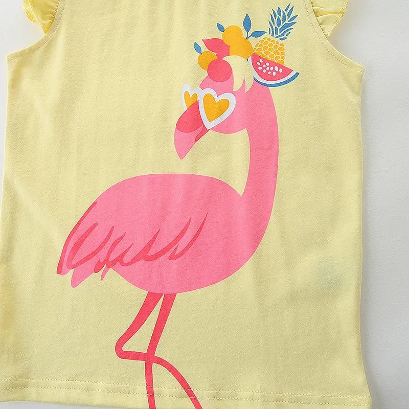 Girl's Flamingo Print Tee with Shorts Set