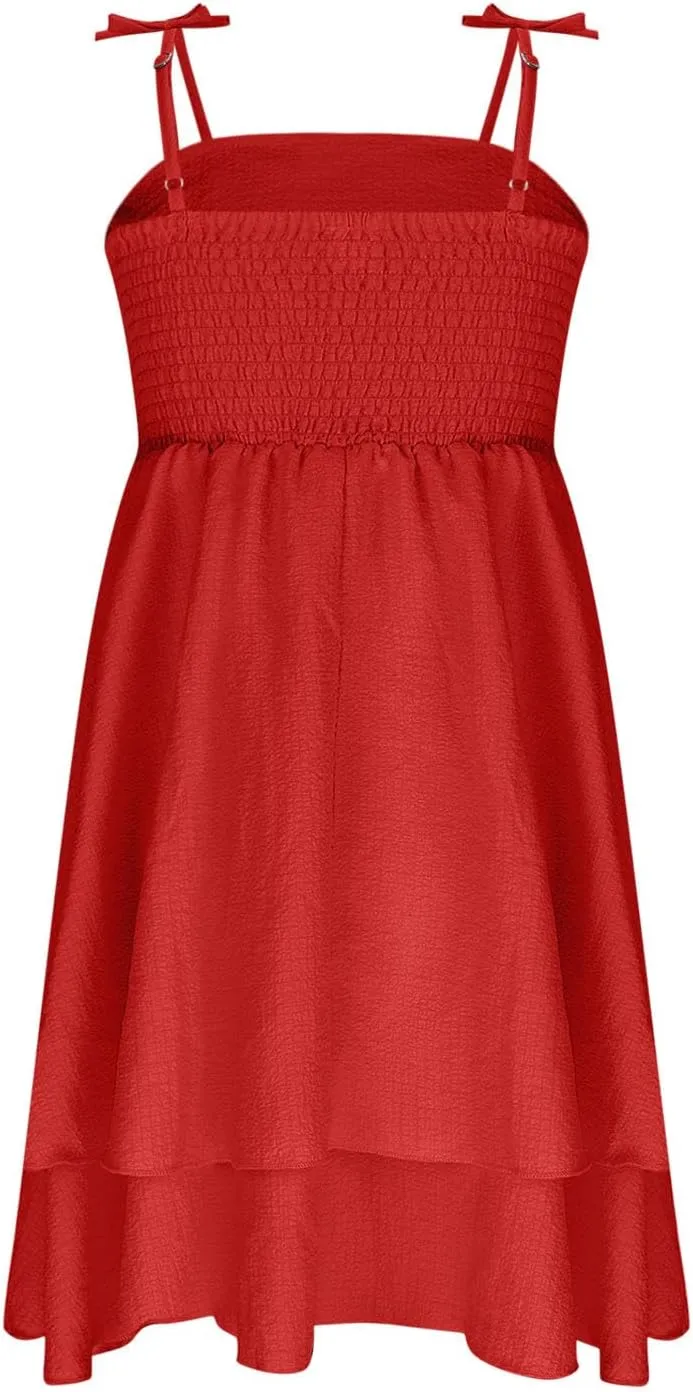 Girl's Sleeveless Dress Smocked Ruched Dresses A Line Swing Layered Dress Formal Cami Dresses Party Prom Gowns