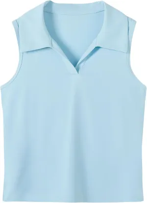 Girls Sleeveless Polo Shirts, Kids V Neck Golf Shirts Blouses, Quick Dry Athletic Girls Tennis Tank Tops, Size 5-14