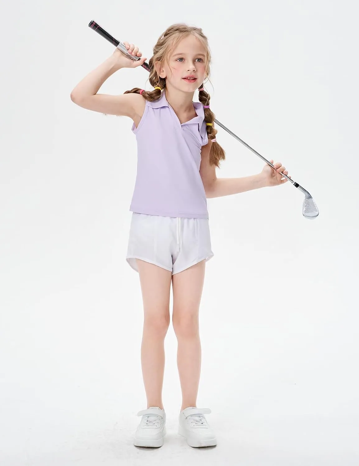Girls Sleeveless Polo Shirts, Kids V Neck Golf Shirts Blouses, Quick Dry Athletic Girls Tennis Tank Tops, Size 5-14