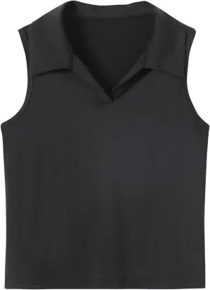 Girls Sleeveless Polo Shirts, Kids V Neck Golf Shirts Blouses, Quick Dry Athletic Girls Tennis Tank Tops, Size 5-14