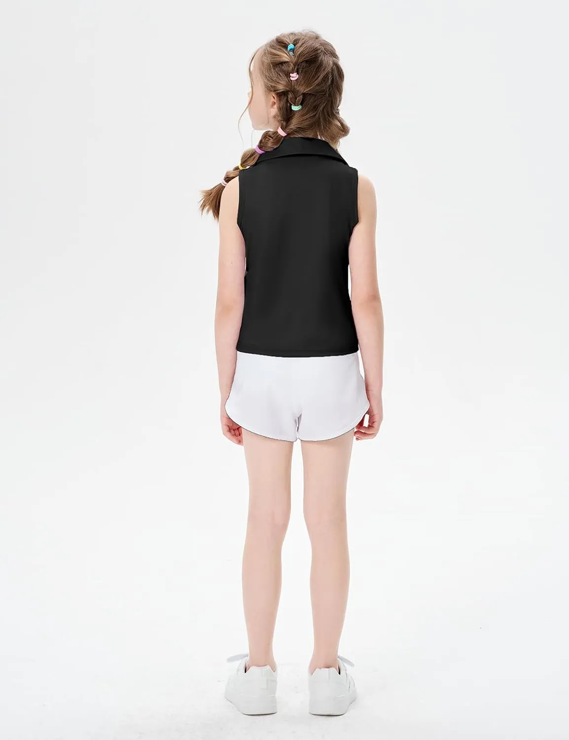 Girls Sleeveless Polo Shirts, Kids V Neck Golf Shirts Blouses, Quick Dry Athletic Girls Tennis Tank Tops, Size 5-14