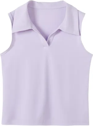 Girls Sleeveless Polo Shirts, Kids V Neck Golf Shirts Blouses, Quick Dry Athletic Girls Tennis Tank Tops, Size 5-14