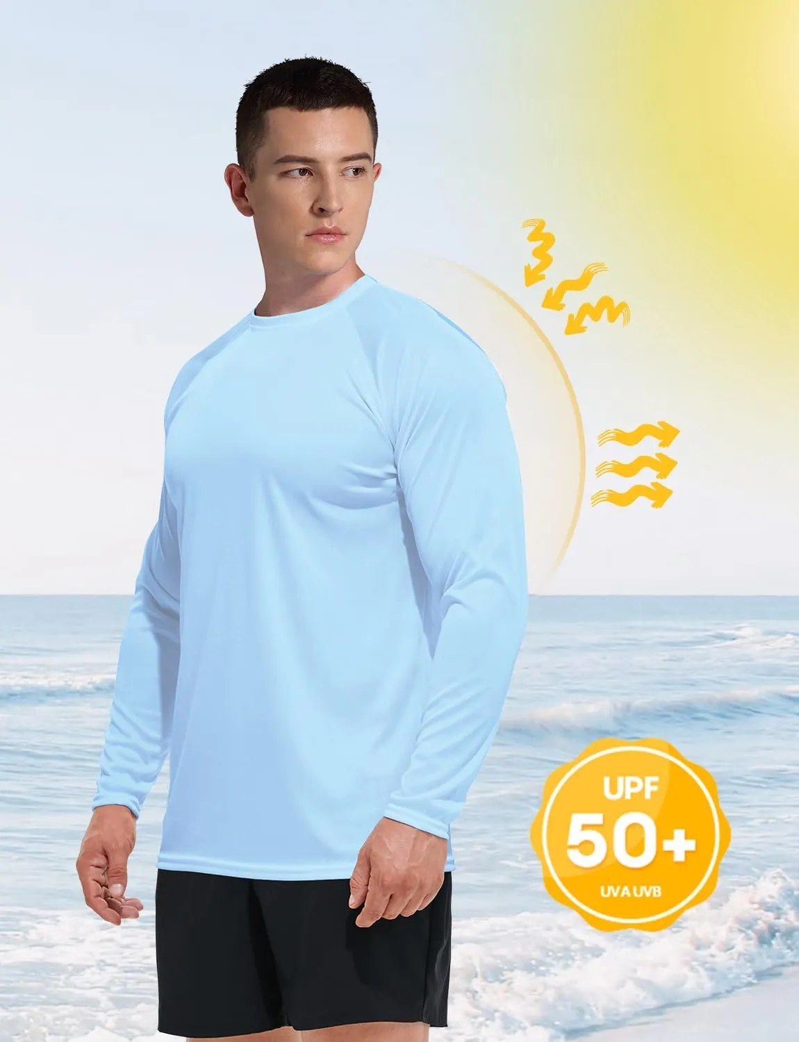 GKVK Men's Rash Guard Shirts SPF UPF 50  UV Sun Protection Long Sleeve Swim T-Shirts Lightweight Quick Dry Athletic Shirt