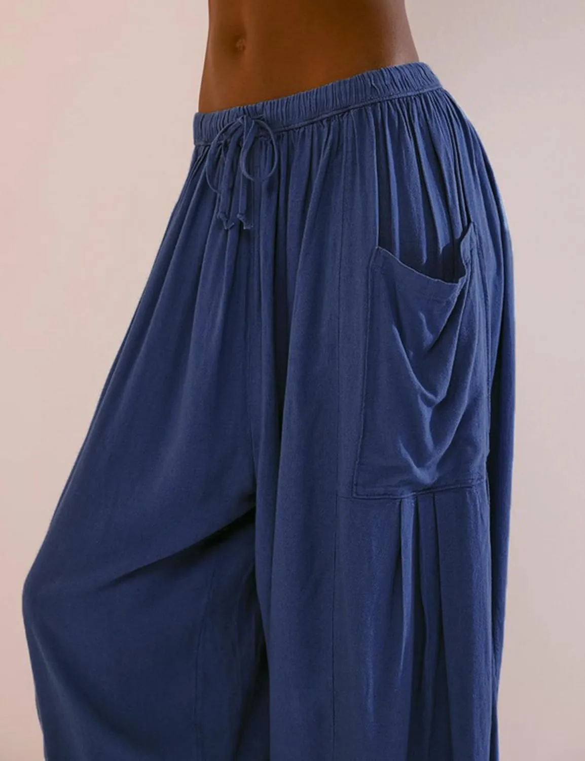 HangNiFang Cotton Linen Wide Leg Pants for Women High Waisted Beach Palazzo Harem Pants