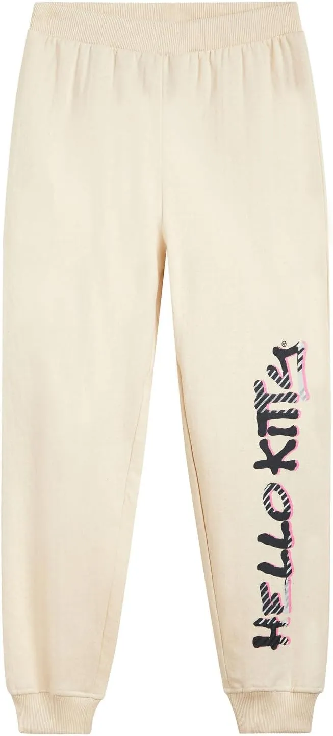 Hello Kitty Girls Fleece Boxy Sweatshirt and Jogger Pants Outfit Set Toddler to Big Kid Sizes (2T - 14-16)