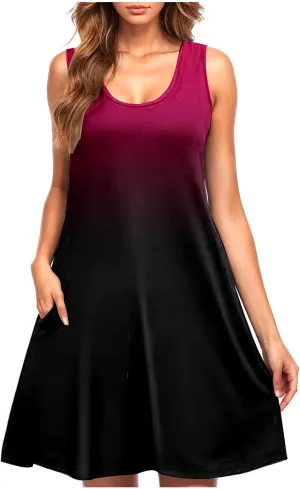 hlysgo Mini Dresses for Women 2025 Summer Casual Coverup Tank Dress Trendy Sleeveless Crew Neck Beach Sundress with Pockets