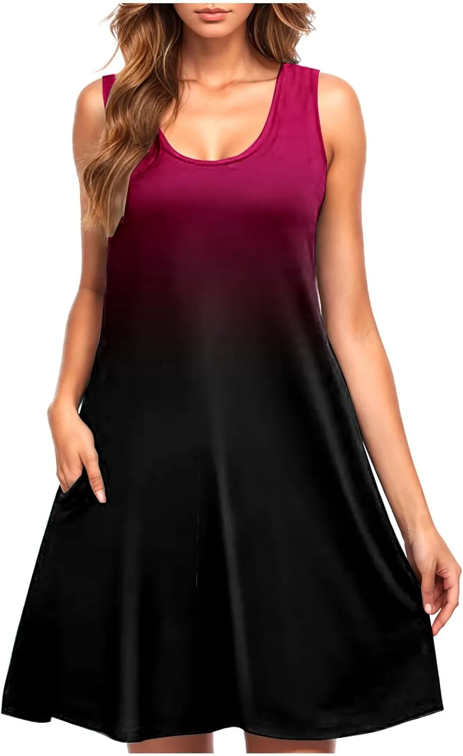 hlysgo Mini Dresses for Women 2025 Summer Casual Coverup Tank Dress Trendy Sleeveless Crew Neck Beach Sundress with Pockets