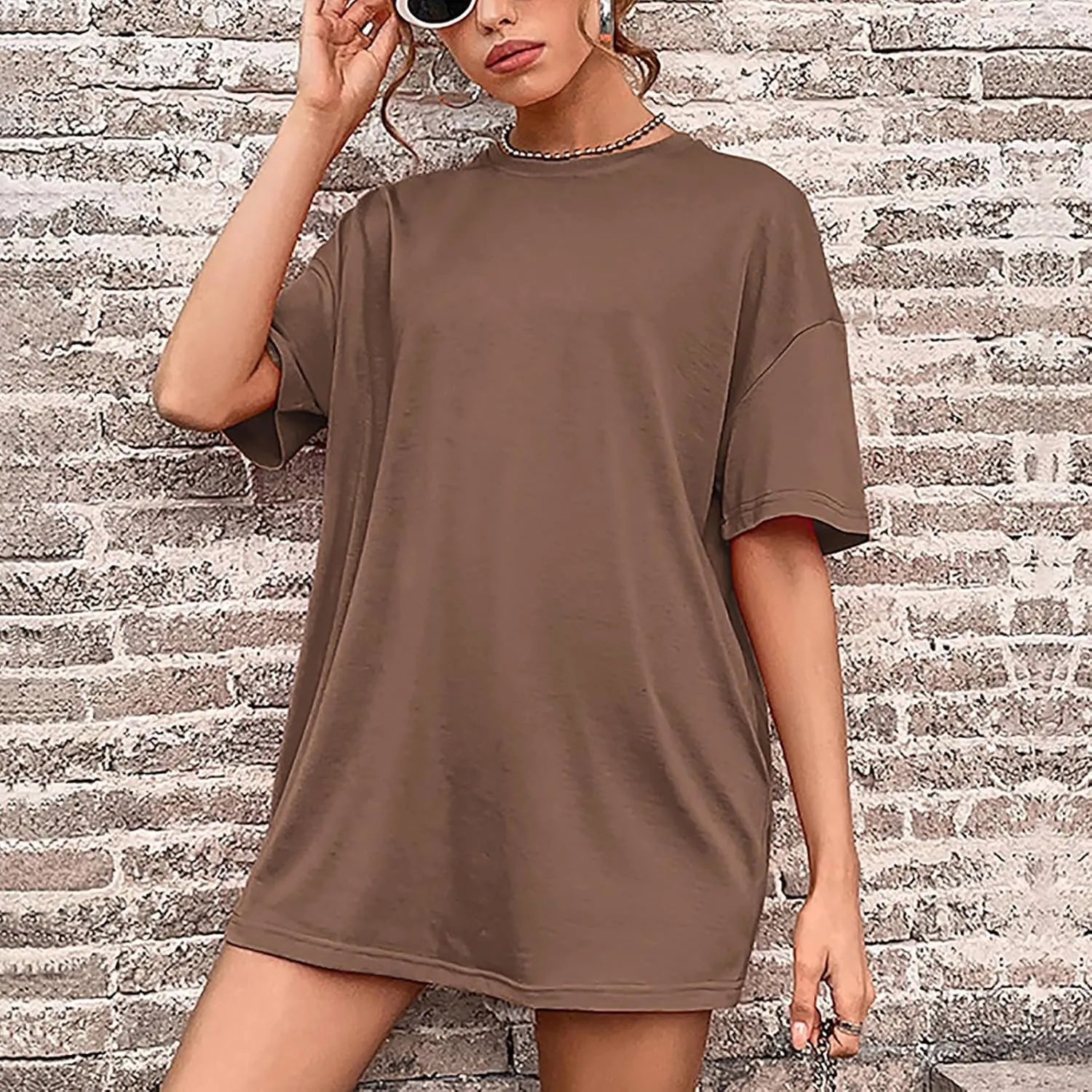 hlysgo Summer Mini Dress for Women Casual Loose Fit Short Sleeve Crew Neck T-Shirt Dresses Trendy Ladies Short Tunic Dress