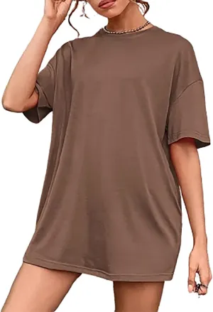 hlysgo Summer Mini Dress for Women Casual Loose Fit Short Sleeve Crew Neck T-Shirt Dresses Trendy Ladies Short Tunic Dress