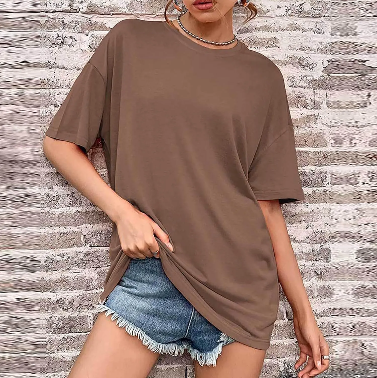 hlysgo Summer Mini Dress for Women Casual Loose Fit Short Sleeve Crew Neck T-Shirt Dresses Trendy Ladies Short Tunic Dress