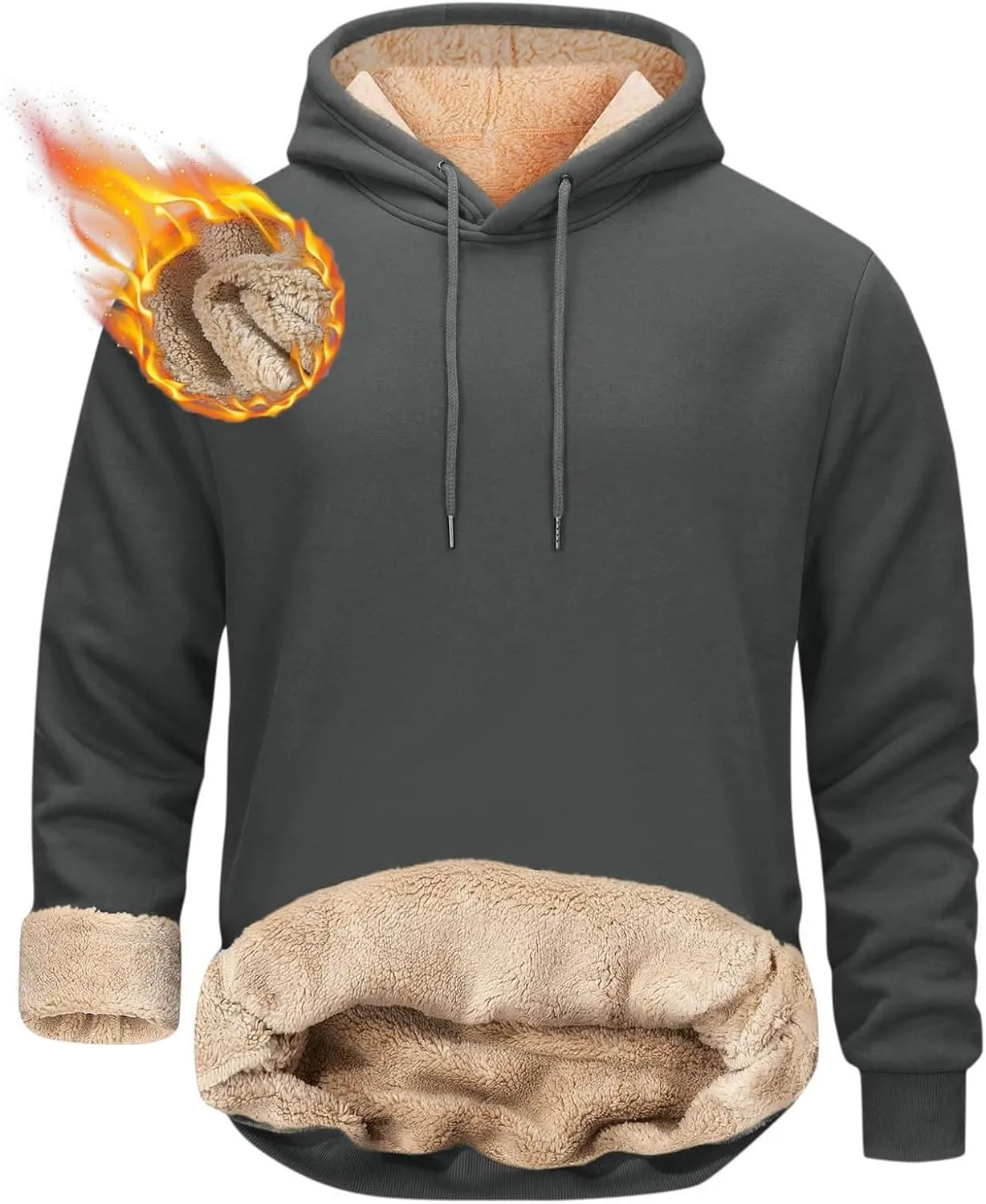 Hoodies for Men Heavyweight Fleece Lined Hoodie Thick Winter Pullover Warm Hooded Sweatshirt Thermal Windproof Jacket