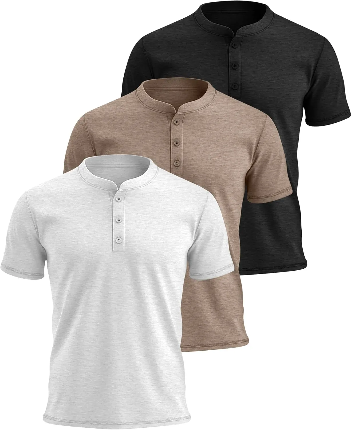 Huukeay 3 Pack Men's Big & Tall Henley Short Sleeve Shirts, Cotton Crew Neck Casual Button T-Shirts Summer Basic Tees Tops