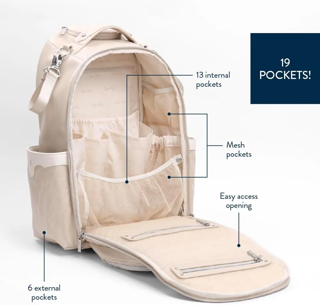 Itzy Ritzy Diaper Bag Backpack  Large Capacity Boss Plus Baby Backpack Diaper Bag Featuring 19 Pockets, Changing Pad, Stroller Clips, and Comfortable Backpack Straps, Oat