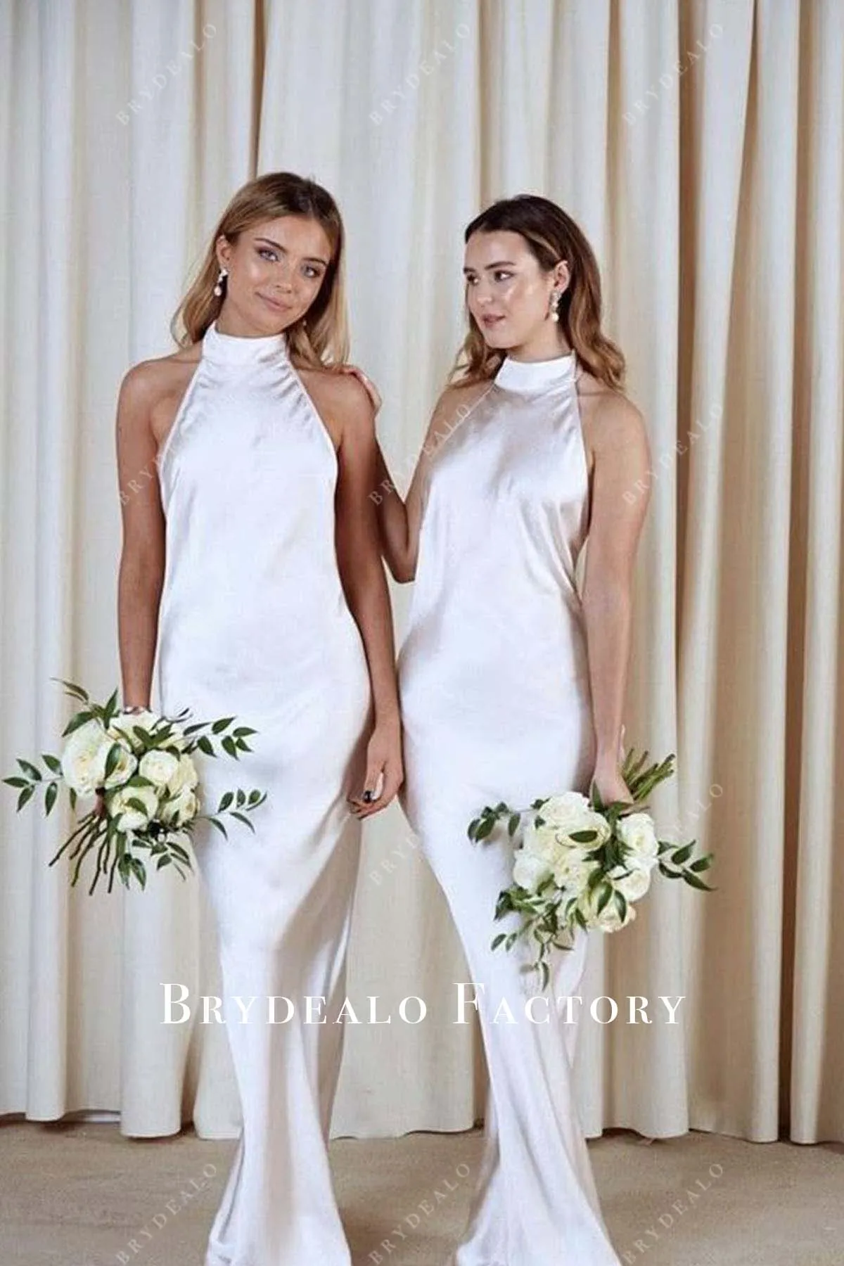 Ivory Satin Fit And Flare Mismatched Bridesmaid Dresses