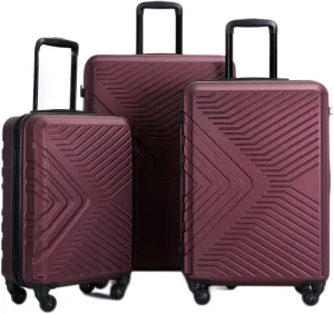 JCSD 3 Piece Luggage Set for Comfortable Travel, Lightweight Hard-Shell Suitcases with Spinner Wheels and TSA Lock, Wine Red