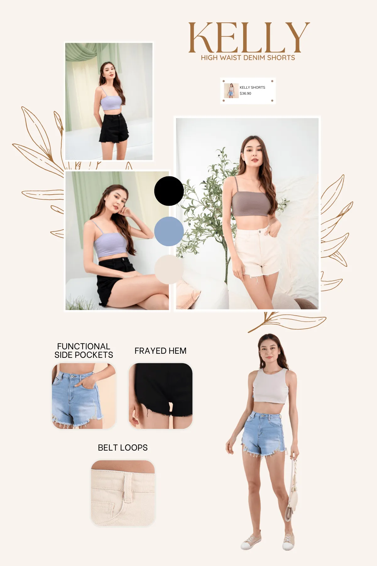 KELLY HIGH WAIST DENIM SHORTS IN MID