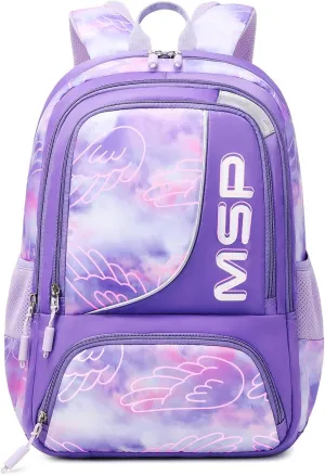 Kids Backpack for Girls Elementary Primary Middle School Bags for 8-12 Years for Teens Childs Comfortable Tie-dye Bookbags Lightweight Durable Gifts(Purple)