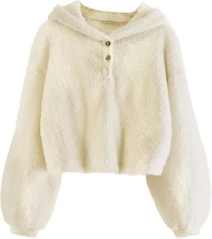 Kids Girl's Fuzzy Hoodies Warm Loose Fleece Button Down Pullover Sweatshirts Winter Tops