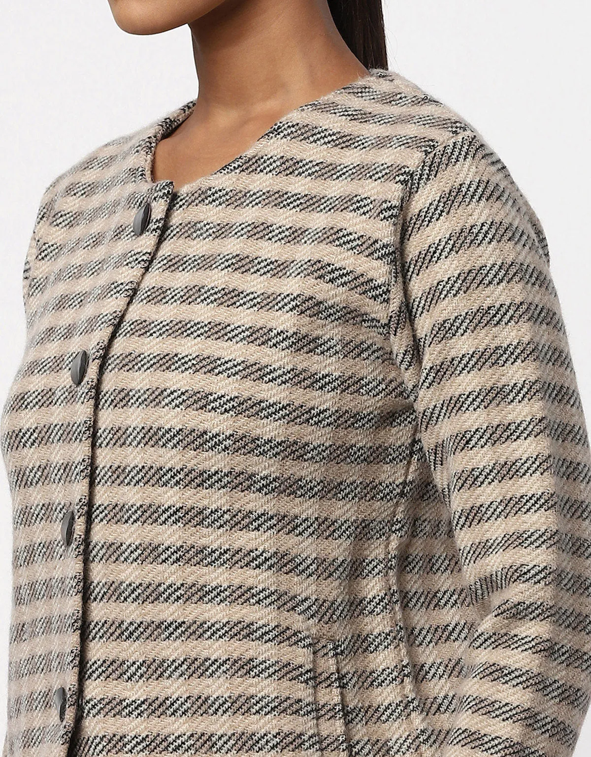 Knitted Designer Short Coat with Front Buttons For Women