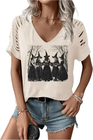 LANMERTREE Cut Out V Neck T Shirts Nashville Outfits for Women Casual Loose Shirt Country Music Graphic Tee Shirts