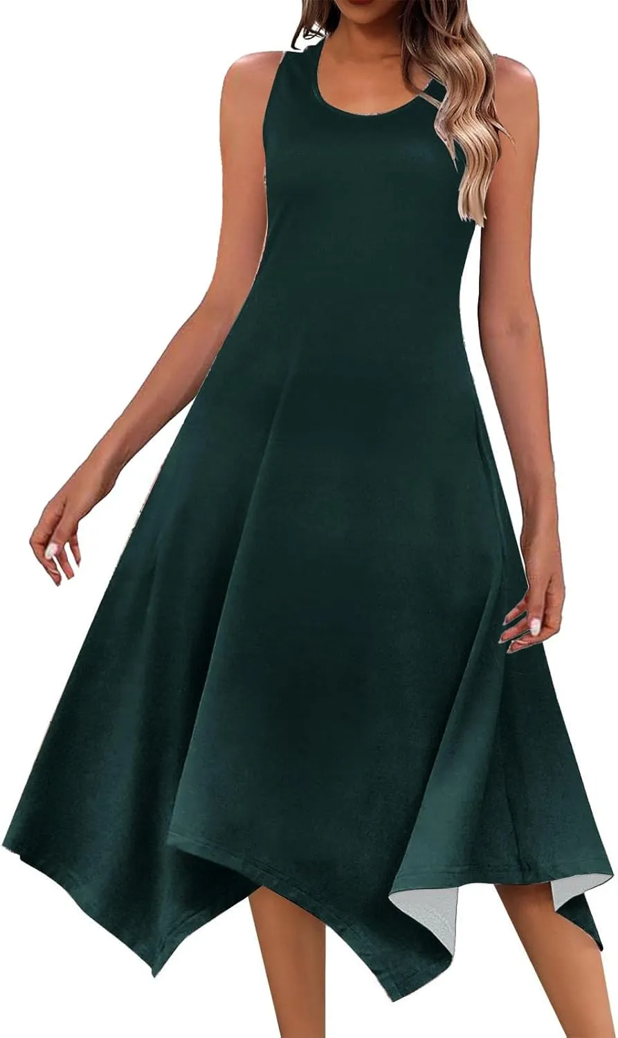 Long Summer Dresses for Women 2024 Casual Plus Size Irregular Hankerchief Hem Maxi Dress Tank Dresses with Pockets