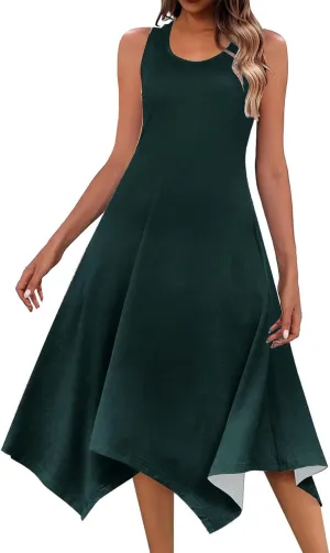 Long Summer Dresses for Women 2024 Casual Plus Size Irregular Hankerchief Hem Maxi Dress Tank Dresses with Pockets