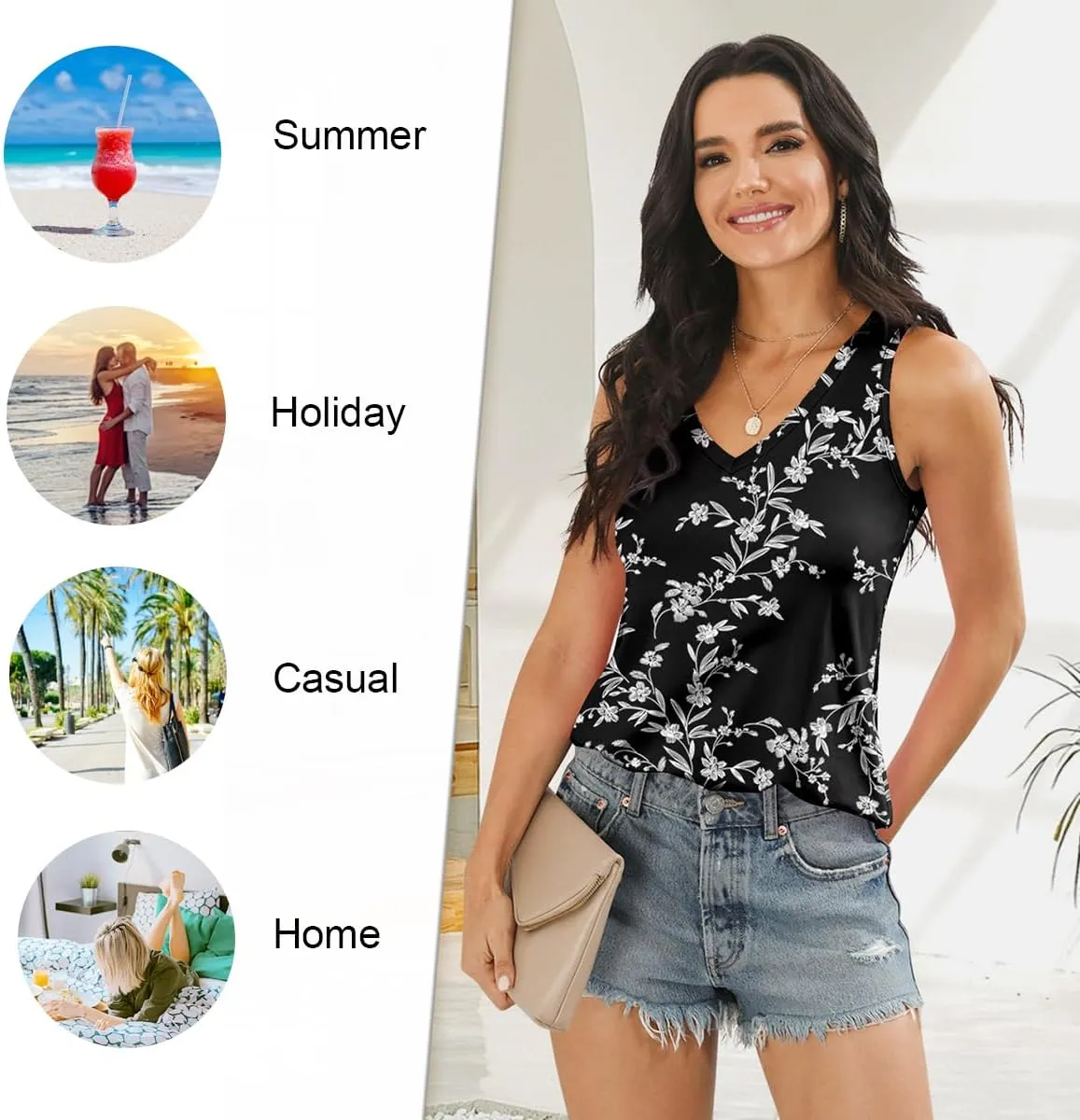 LONGYUAN Women's Summer Tank Tops V Neck Sleeveless Shirts S-3XL