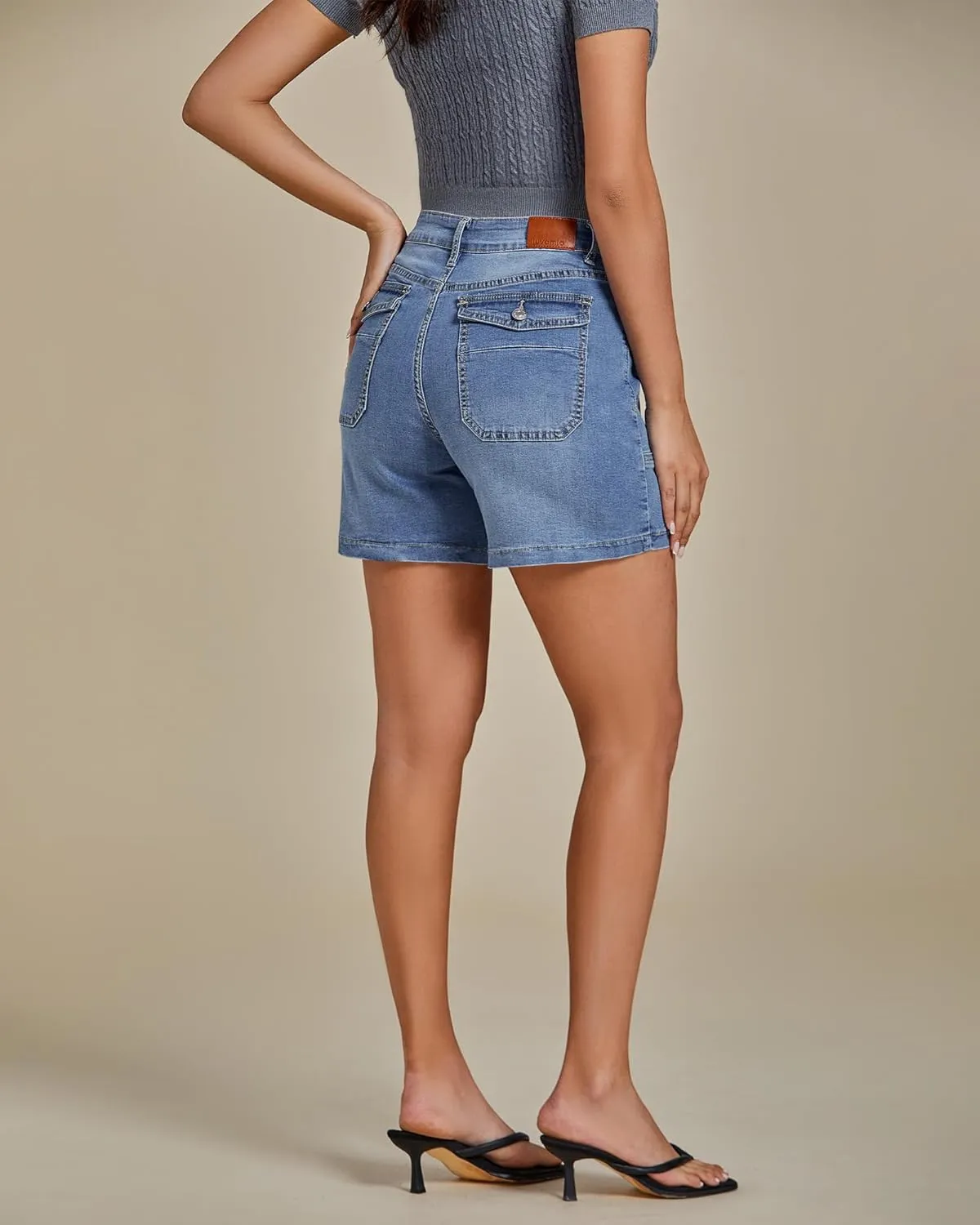 luvamia Jean Shorts for Women Trendy Mid Rise Casual Summer Jorts Distressed Cut Off Stretchy Denim Shorts with Pockets