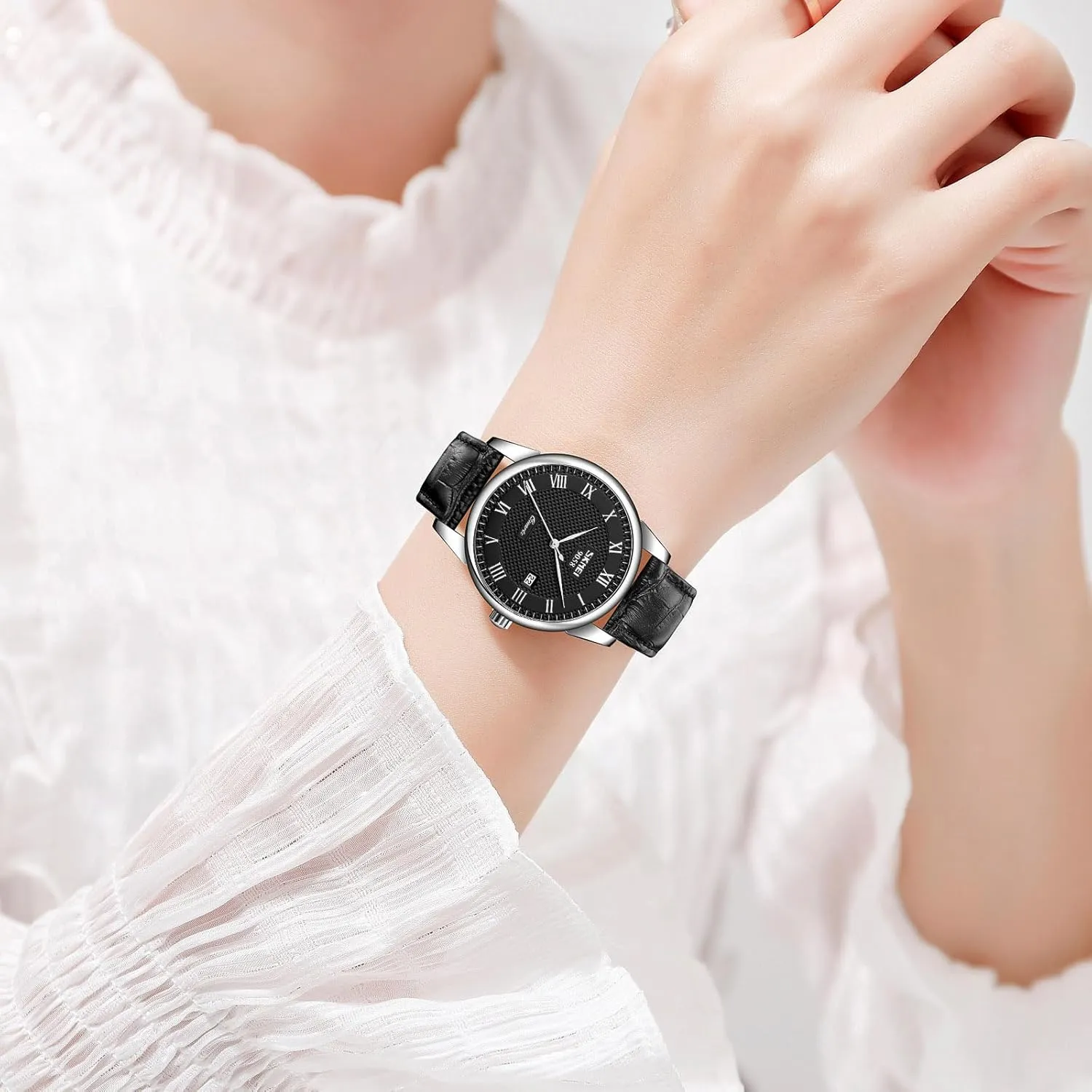 MASTOP Mens Womens Quartz Watch Roman Numeral Business Casual Fashion Analog Wrist Watch Classic Calendar Date Window 30M Waterproof Comfortable Leather Watches