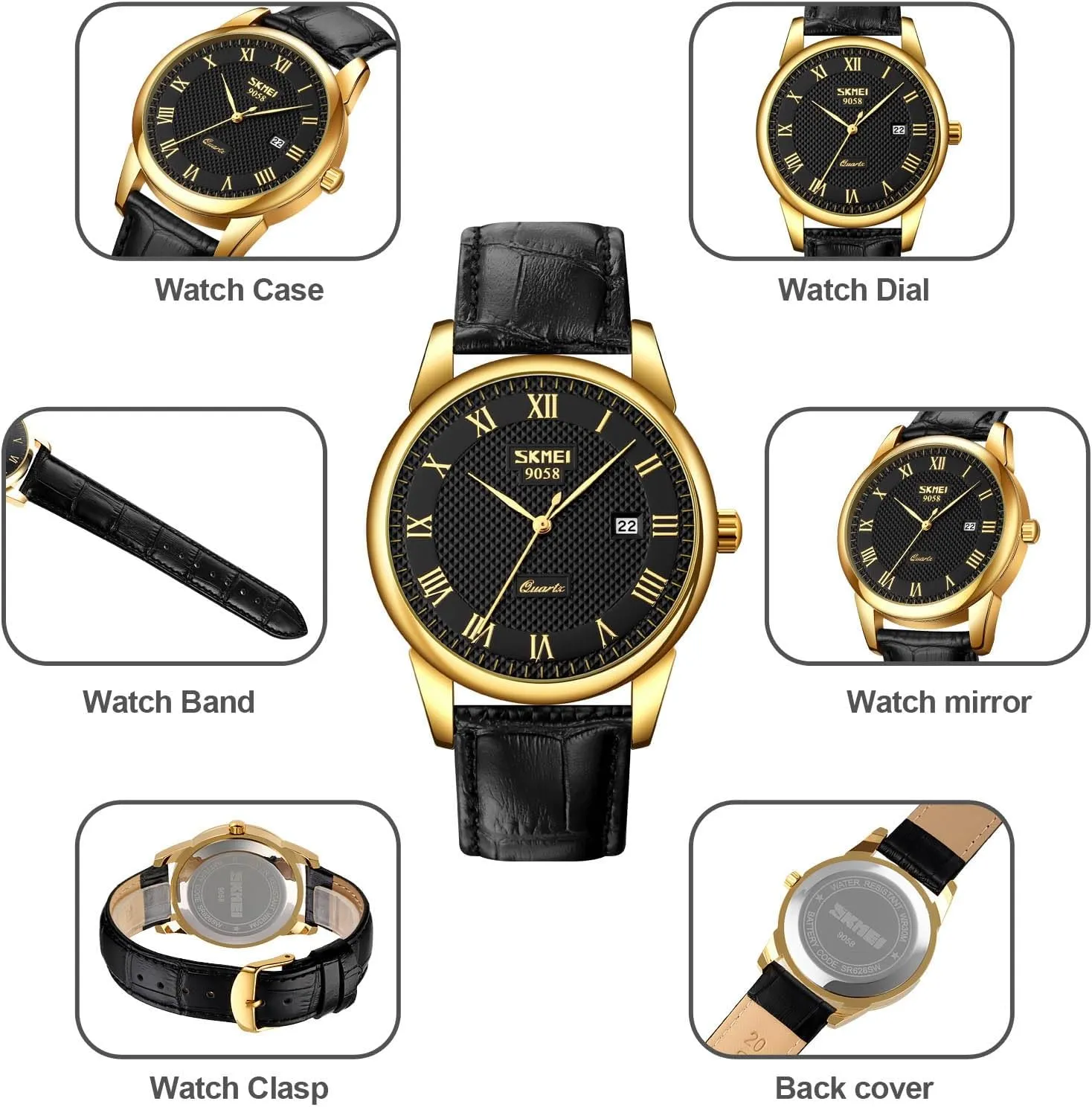 MASTOP Mens Womens Quartz Watch Roman Numeral Business Casual Fashion Analog Wrist Watch Classic Calendar Date Window 30M Waterproof Comfortable Leather Watches