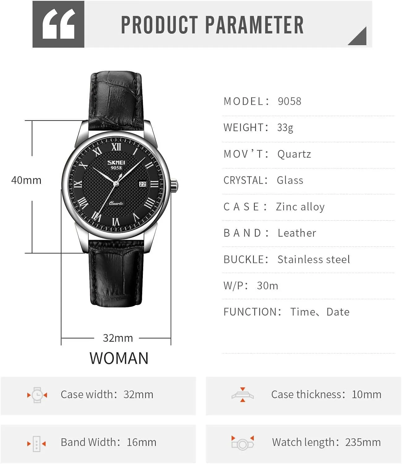 MASTOP Mens Womens Quartz Watch Roman Numeral Business Casual Fashion Analog Wrist Watch Classic Calendar Date Window 30M Waterproof Comfortable Leather Watches