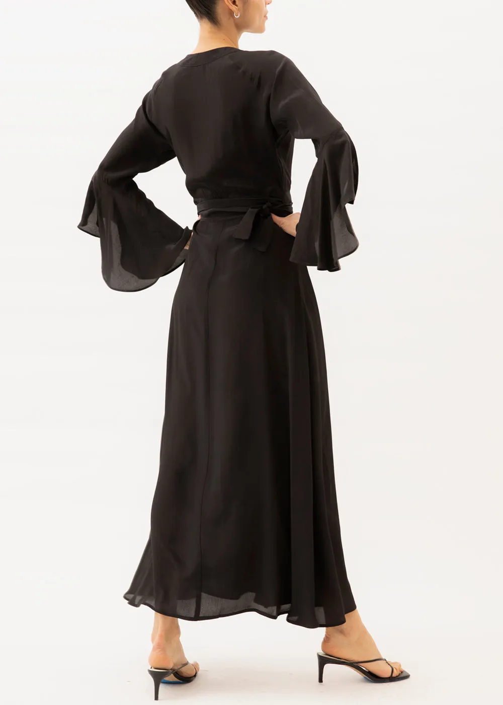 Melanie Flowy Black Wrap Dress