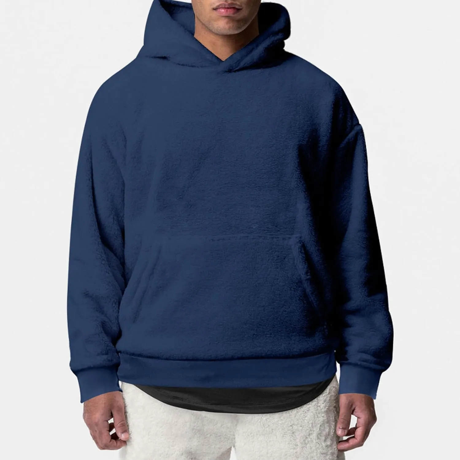 Men's Big and Tall Hoodie Winter Warm Long Sleeve Hooded Sweatshirt Solid Color Athletic Workout Pullover Tops