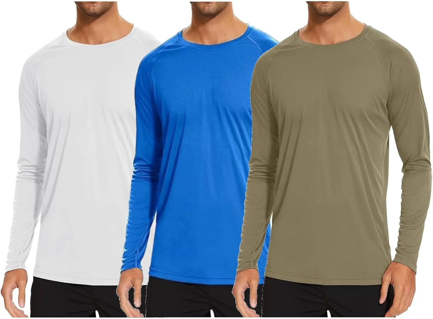 Men's Ice Silk Long Sleeve Shirts Quick Drying Breathable Undershirt Round Neck Sun Protection T-Shirt