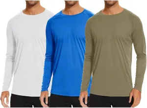 Men's Ice Silk Long Sleeve Shirts Quick Drying Breathable Undershirt Round Neck Sun Protection T-Shirt