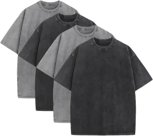 Mens Oversized Tshirts Pack of 4 Cotton Gym Vintage Tees Loose Fit Casual Summer Baggy Washed Unisex Tops LTX002
