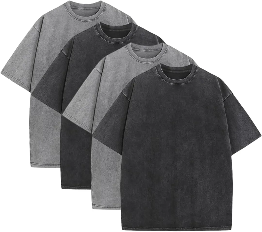 Mens Oversized Tshirts Pack of 4 Cotton Gym Vintage Tees Loose Fit Casual Summer Baggy Washed Unisex Tops LTX002
