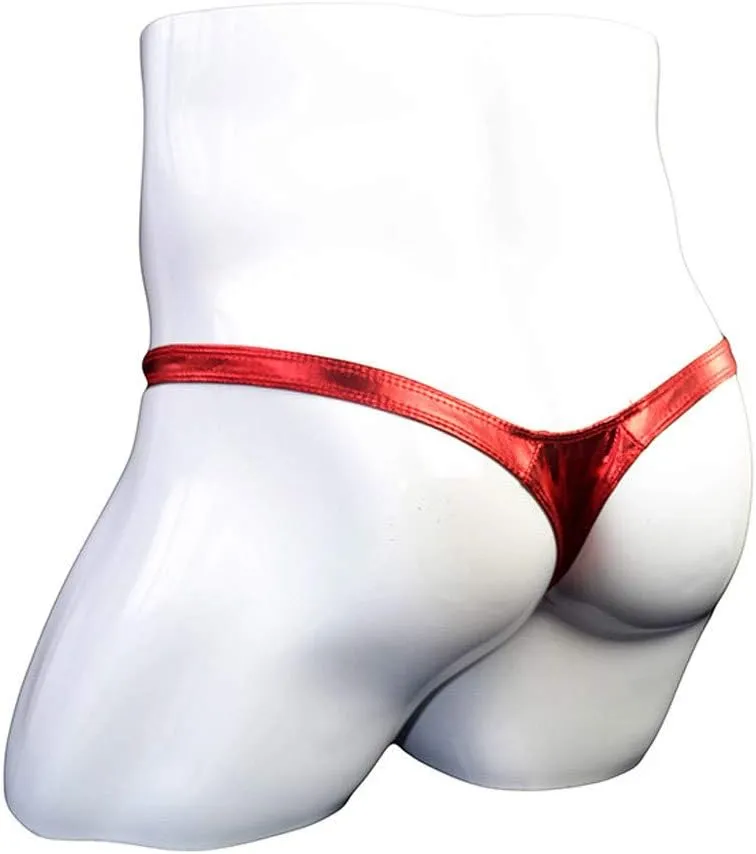 Men'S Sexy Leather Underwear Briefs T-Back G-String Thongs for Men Low Waist Solid Color Comfortable Mens Lingerie