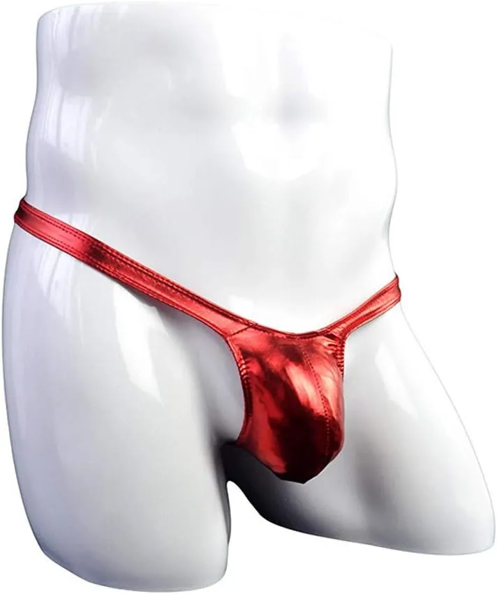 Men'S Sexy Leather Underwear Briefs T-Back G-String Thongs for Men Low Waist Solid Color Comfortable Mens Lingerie