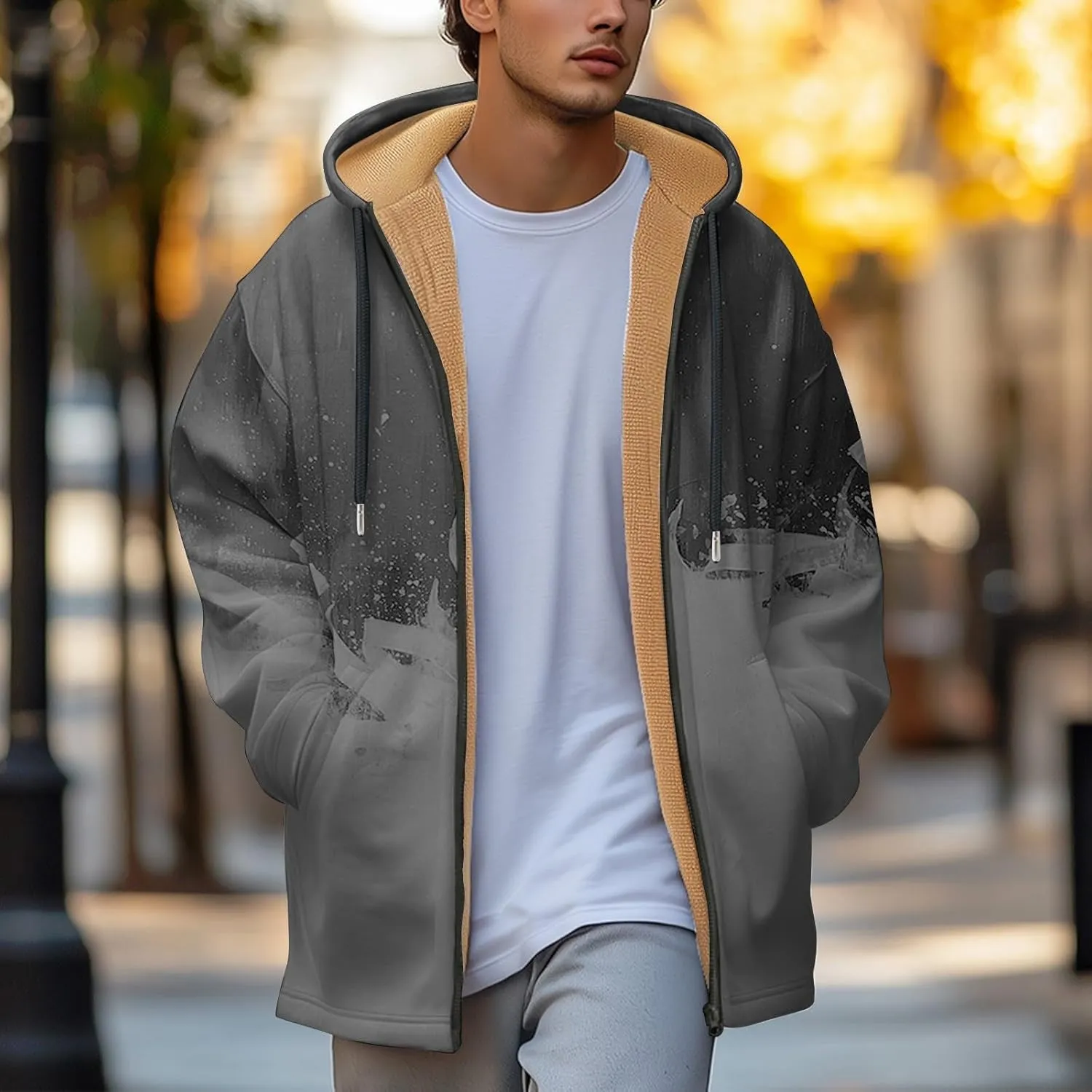 Mens Sherpa Hoodie Full-Zip Warm Heavyweight Hooded Thermal Fleece Thick Sweatshirt
