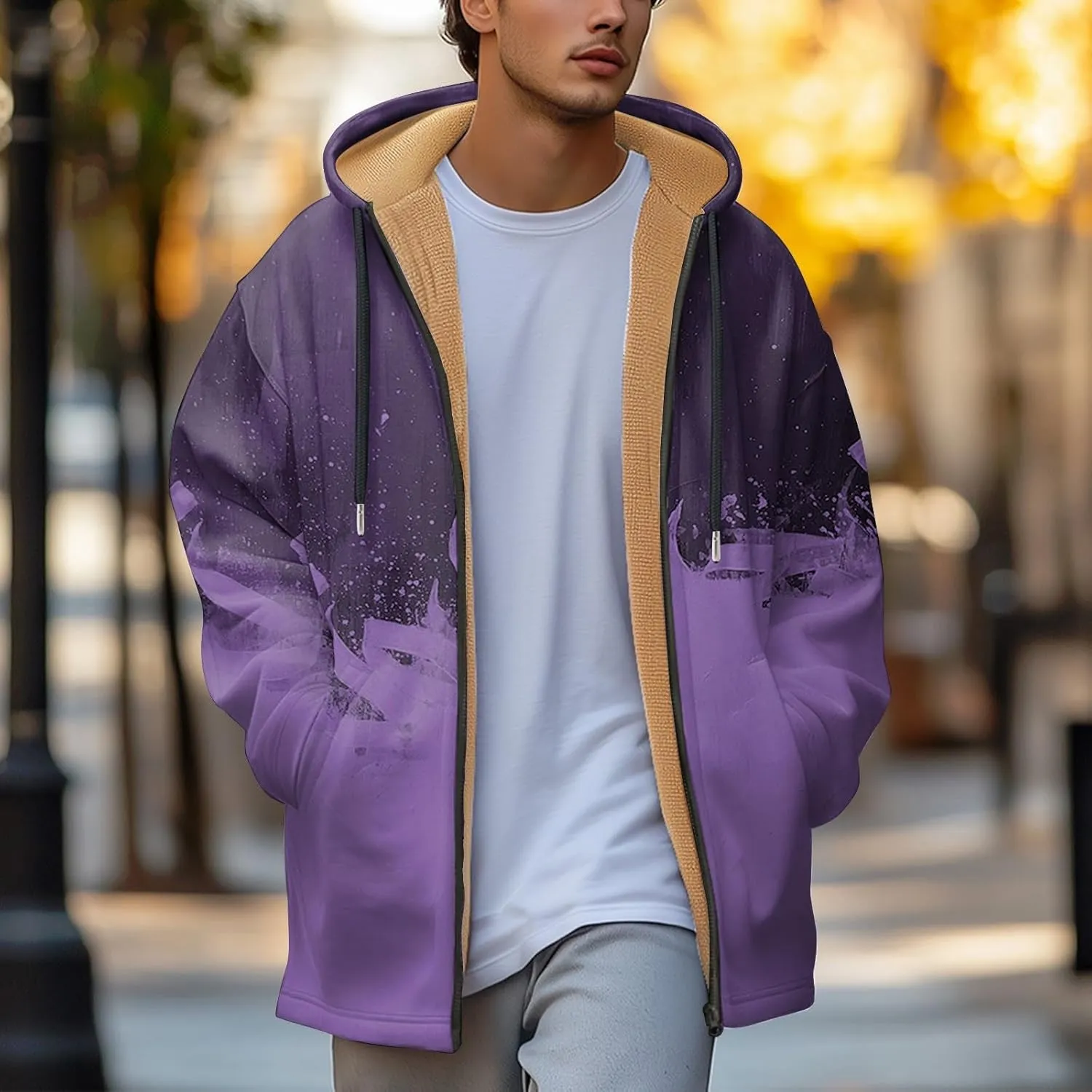 Mens Sherpa Hoodie Full-Zip Warm Heavyweight Hooded Thermal Fleece Thick Sweatshirt