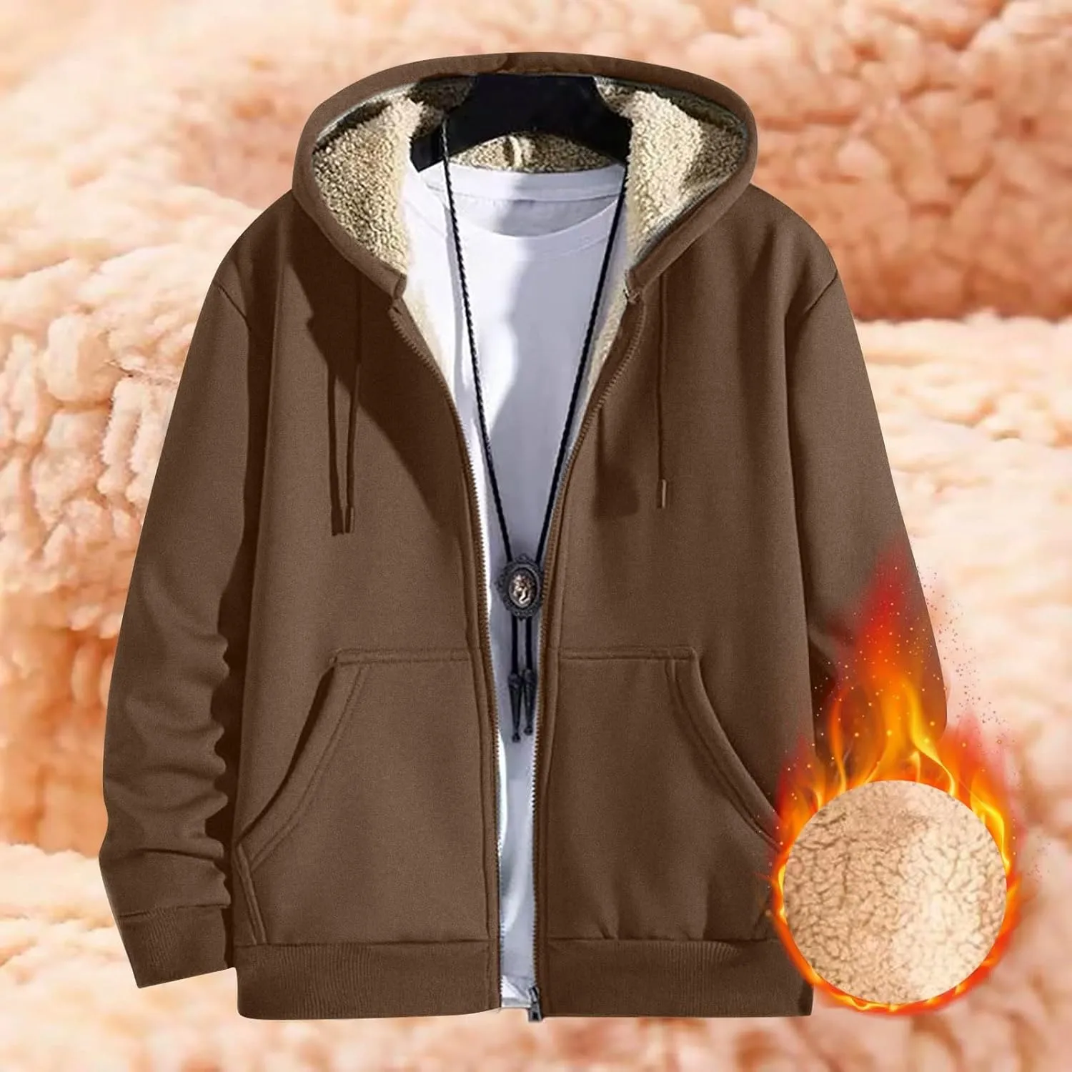 Mens Sherpa Hoodie Zip Up Heavyweight Warm Sweatshirt Winter Thermal Fleece Hooded