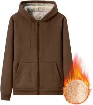 Mens Sherpa Hoodie Zip Up Heavyweight Warm Sweatshirt Winter Thermal Fleece Hooded