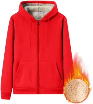 Mens Sherpa Hoodie Zip Up Heavyweight Warm Sweatshirt Winter Thermal Fleece Hooded