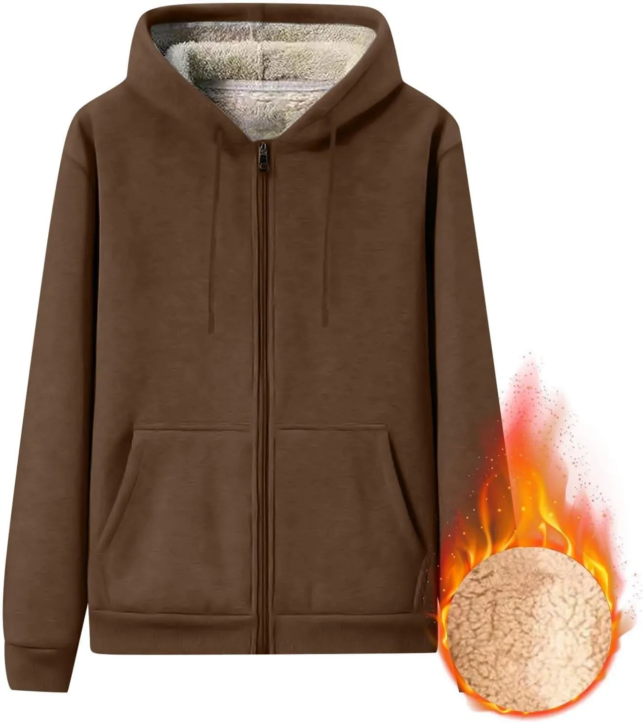 Mens Sherpa Hoodie Zip Up Heavyweight Warm Sweatshirt Winter Thermal Fleece Hooded