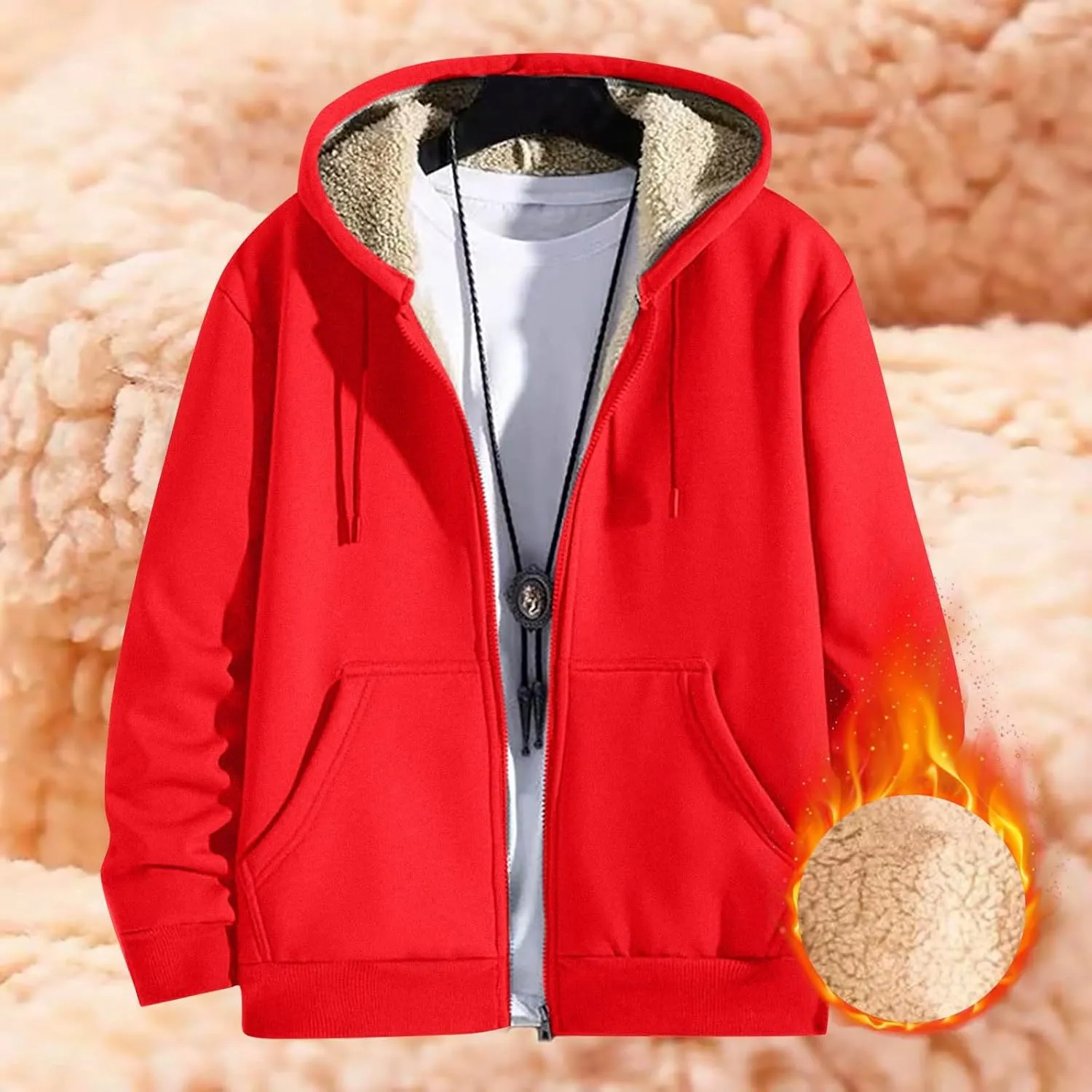 Mens Sherpa Hoodie Zip Up Thermal Thick Hoodies Winter Heavyweight Warm Hooded