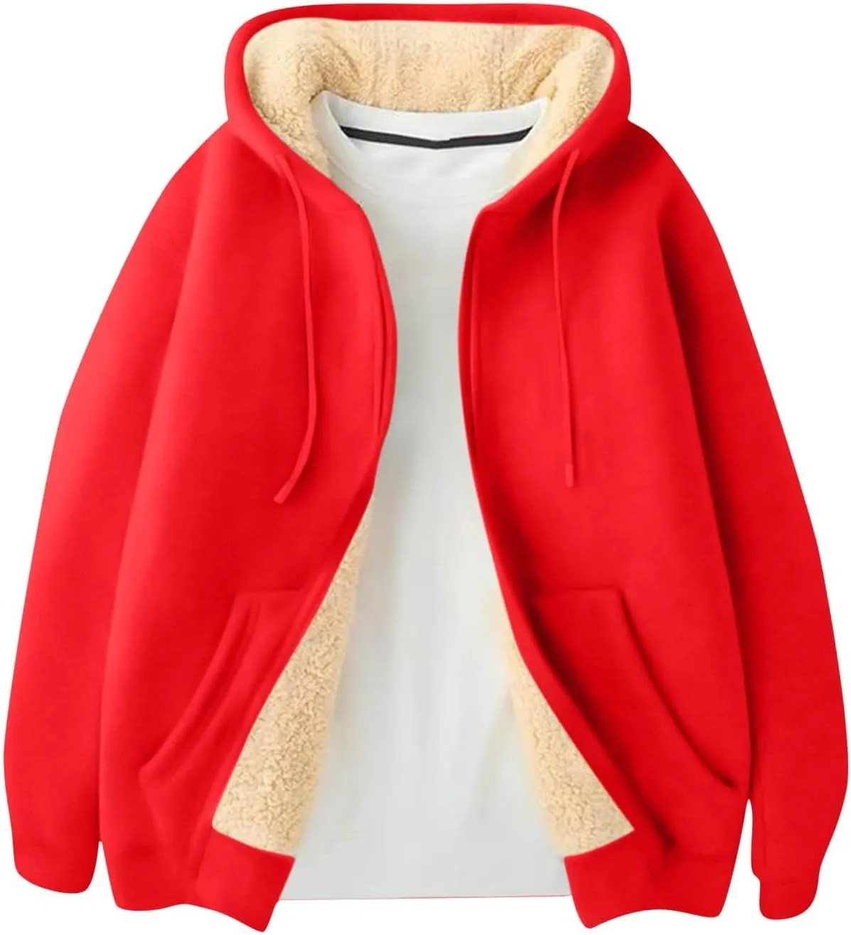 Mens Sherpa Hoodie Zip Up Thermal Thick Hoodies Winter Heavyweight Warm Hooded
