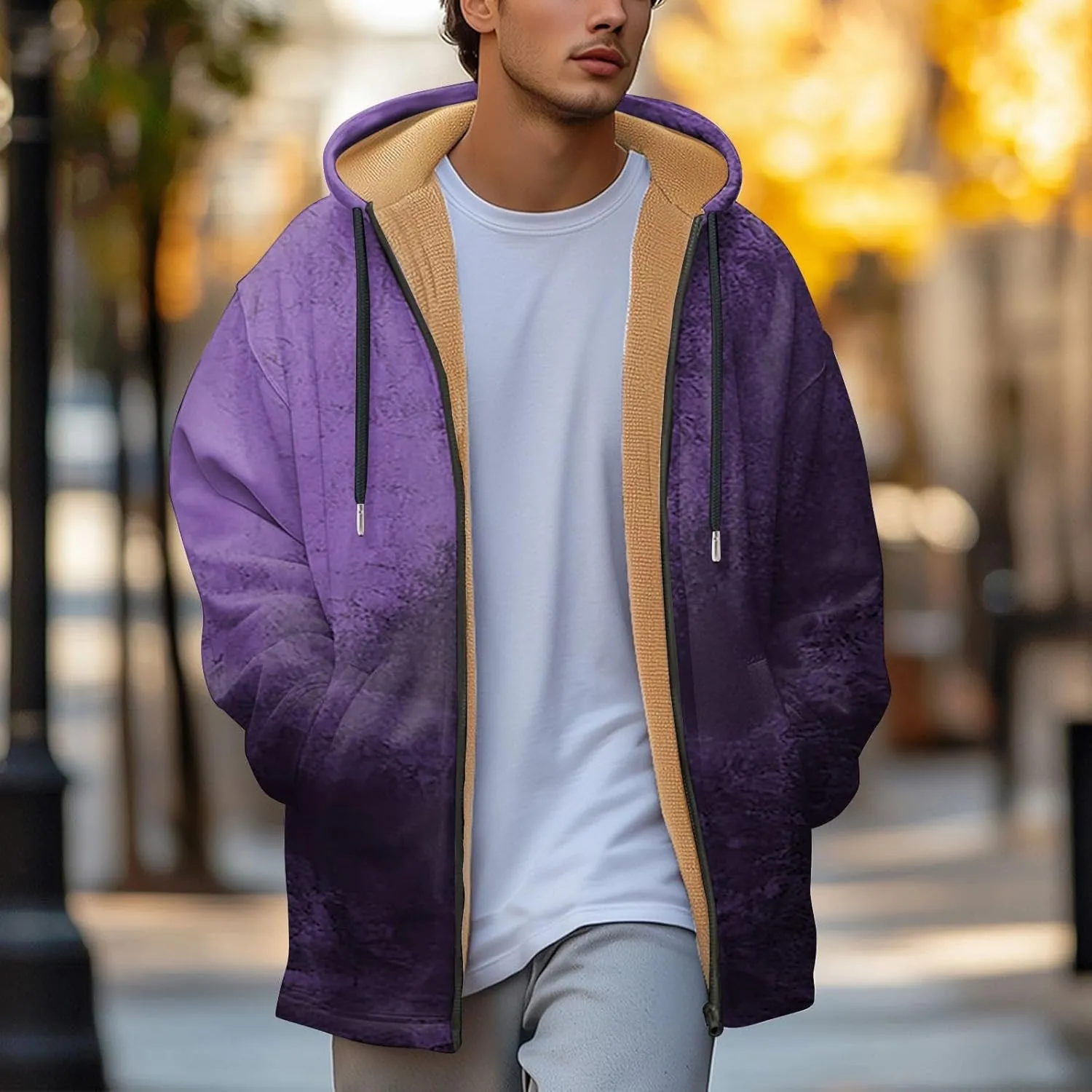Mens Sherpa Lined Hoodie Full-Zip Winter Warm Hooded Heavyweight Thermal Fleece Sweatshirt