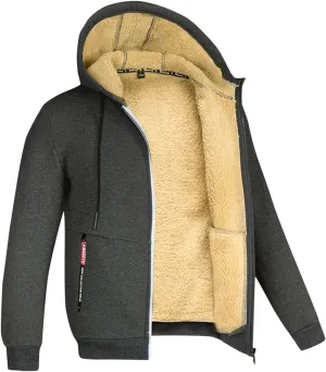 Men's Winter Sherpa Lined Hoodie Warm Fleece Hoodie Jacket Zip Up Sweatshirt Heavyweight Thick Coats with Pockets